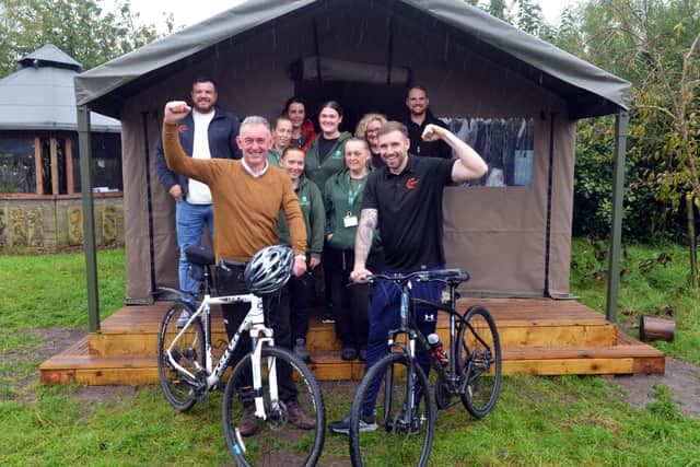 Ian Smith (left) and Brian Lawson with other riders and some of the staff at Boldon Nursery School.