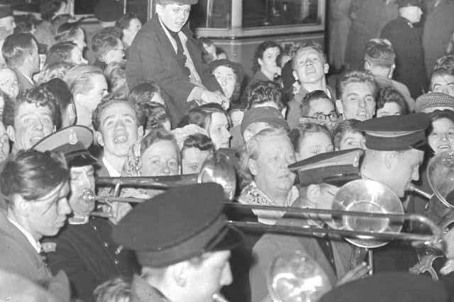 Sunderland Tramways Band played to the crowd outside the Town Hall as the last trams left the town centre.