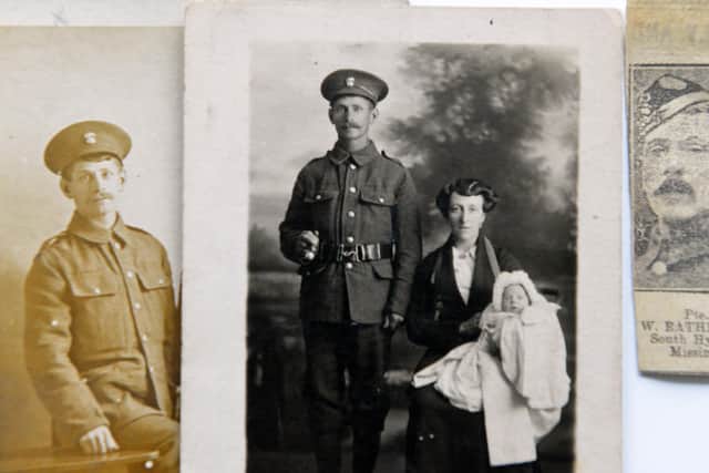 (Left to right) Charles Rathbone, Charles with his wife Florence and one of their children, and a photograph of William Rathbone printed in the Echo after he went missing during the Battle of the Somme.