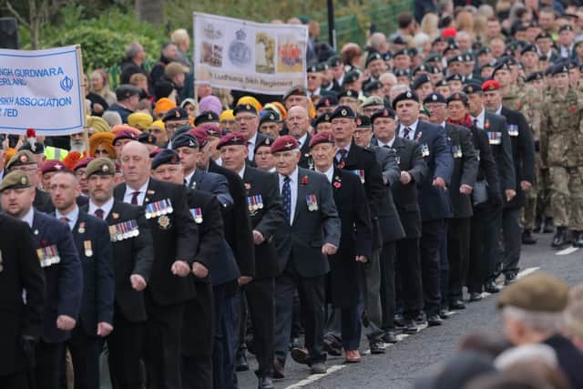 Military veterans marching through the streets of Sunderland.
