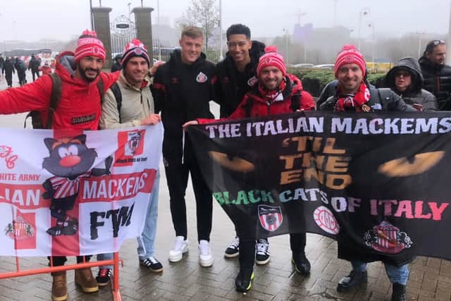 The Italian fans had their photos taken with Sunderland stars Dan Ballard and Jobe Bellingham.