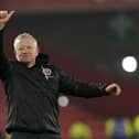Chris Wilder waves to the Sheffield United fans at the final whistle after victory over Norwich City