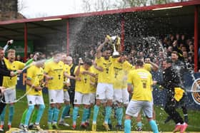 Hebburn Town celebrate their Northern Premier League East title win (photo Tyler Lopes)