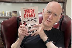 Terry Deary with his new book, Actually I'm a Murderer.