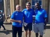 Former SAFC players Gary Bennett and Mick Harford alongside Fans Museum founder Michael Ganley at the start of last year’s walk.