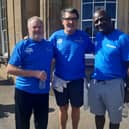 Former SAFC players Gary Bennett and Mick Harford alongside Fans Museum founder Michael Ganley.