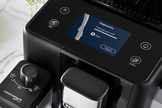 The Rivelia’s full-colour touchscreen makes it easy to select from 16 drinks, while the LatteCrema Hot system lets you dial in your perfect milk texture