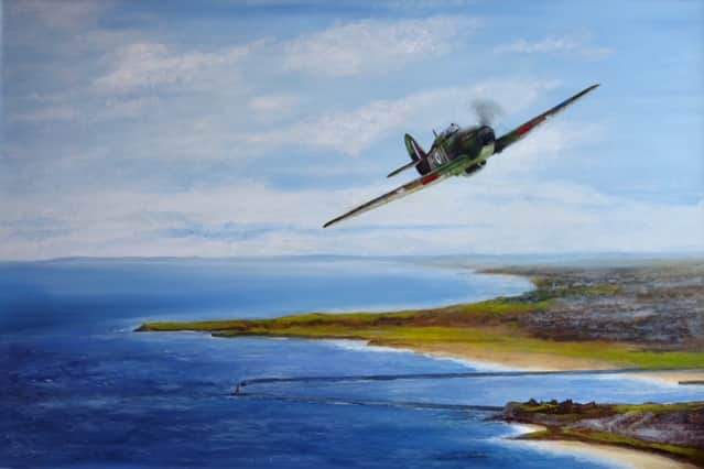An RAF plane returns after a day of defending the skies in World War II.