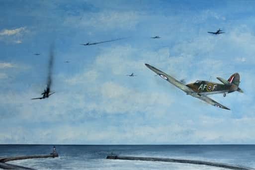One of the dramatic paintings which show the Battle of Britain over the North East.
