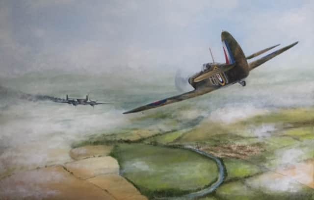 An RAF fighter pursues a German plane in one of the many actions in the North East skies.