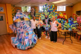 Garner Harris,  Clare Sacco, Matt Simpson and Sandy Harris from the Creative Seed CIC, who are organising the Women's Rugby World Cup Community Fan Parade,  with some of the colourful costumes being worn on the day.