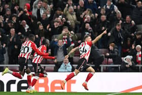 Granit Xhaka celebrates scoring the equaliser against Everton.