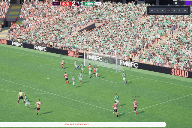 Sunderland claimed a 2-1 win against arch rivals Newcastle United in our Football Manager 2026 simulation (photo Sports Interactive)