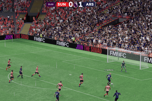 Sunderland fell to a home defeat against Arsenal in our Football Manager 2026 simulation (photo Sports Interactive)