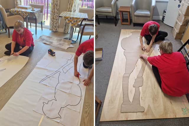 Youngsters working on the designs.