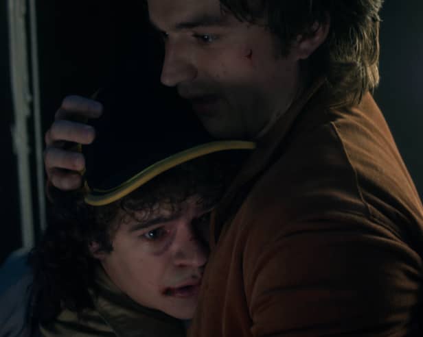 (L to R) Gaten Matarazzo as Dustin Henderson and Joe Keery as Steve Harrington in Stranger Things 5
