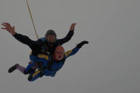 James Duncan making his tandem skydive. 
