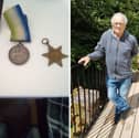 Peter Watson alongside the three medals he wants to return to the family of Private Gardner Wilkinson, service number 4683.