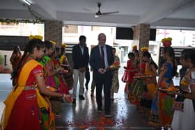 Barnes Junior School headteacher Bryn Taylor visiting Panchshil School.
