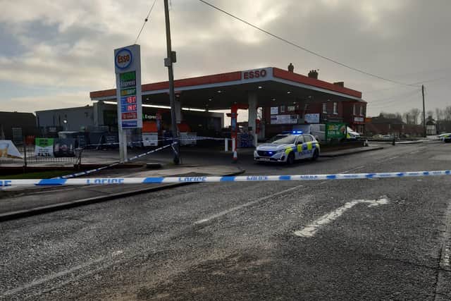 Emergency services at the Esso garage in Seaham where the incident is reported to have taken place.