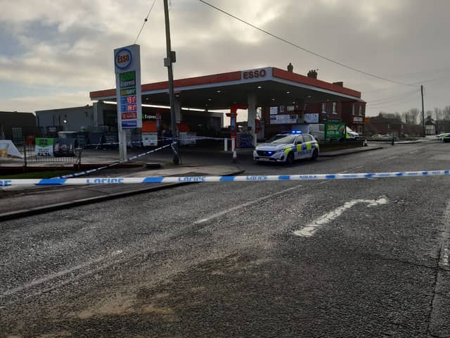 Emergency services at the Esso garage in Seaham where the incident is reported to have taken place.