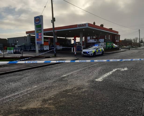 Emergency services at the Esso garage in Seaham where the incident is reported to have taken place.