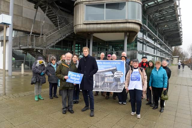 Save the National Glass Centre protest group outside of the centre.