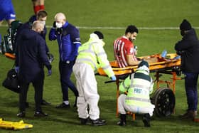 Jordan Willis of Sunderland is stretchered off the pitch after sustaining an injury during the Sky Bet League One match between Shrewsbury Town and Sunderland at Montgomery Waters Meadow.