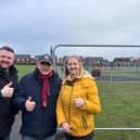 left to right: Councillors Martin Haswell, Steve Donkin and Julia Potts (Liberal Democrats) at the site of the new playground on Blackie Park.