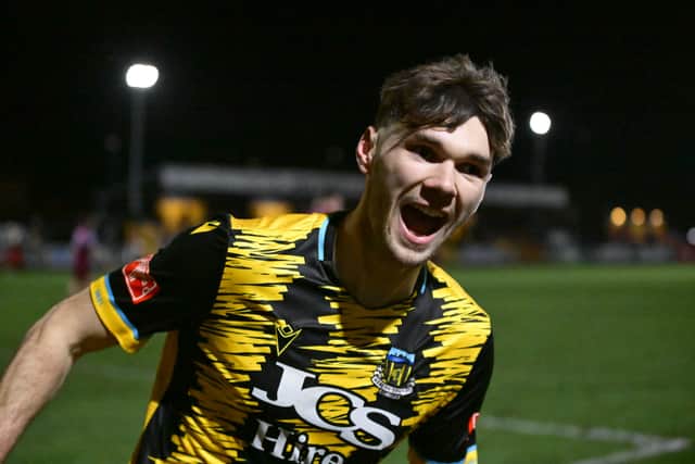 Sunderland youngster Jake Waters scored twice on his debut for loan club Hebburn Town in their 3-0 home win against Stocksbridge Park Steels (photo Tyler Lopes)