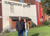 Bronwyn Mogie with her dad, William, at the former Hawthorn Leslie site, in Hebburn, before it was demolished for redevelopment.