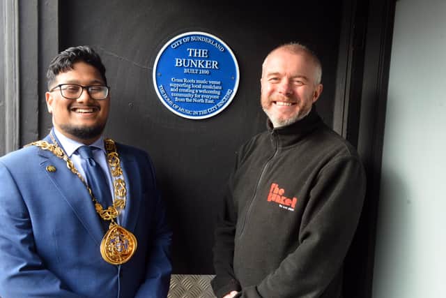 The Mayor of the City of Sunderland, Ehthesham Haque, returned to The Bunker to unveil its blue plaque with The Bunker's managing director, Kenny Sanger