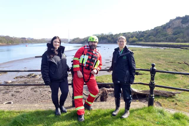 Saltmarsh restoration works to start off the riverbanks of South Hylton: Groundworks NE & Cumbria's Kennedy Bennett, Hellen Hornby and Swift Water Solutions' Jed Richardson.
