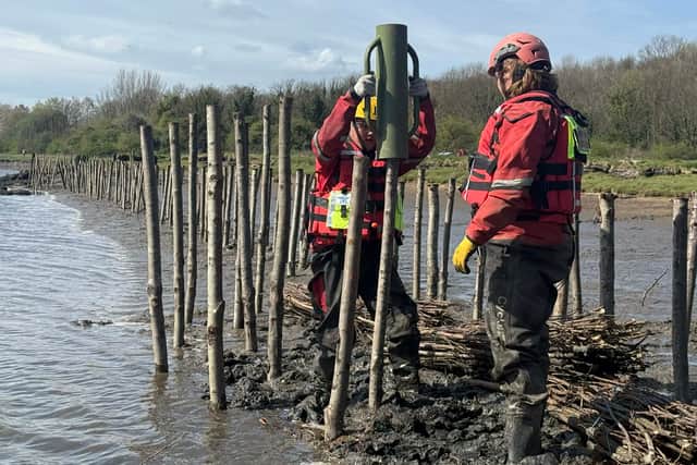 Saltmarsh protection measures being installed at Baron's Quay, not far from the Shipwright's pub