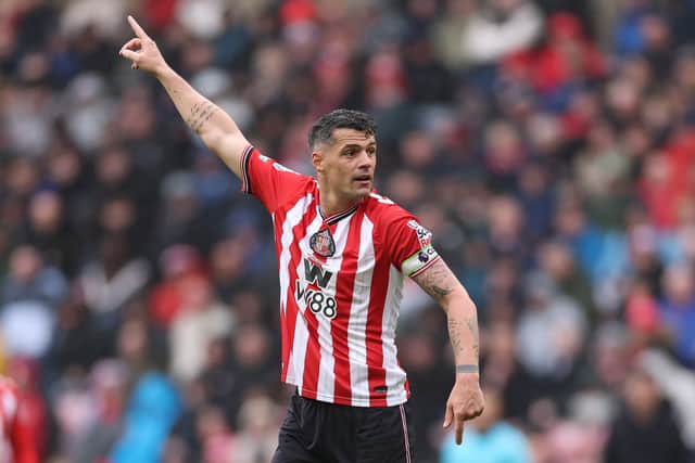 Granit Xhaka of Sunderland reacts during the Premier League match between Sunderland and Manchester United.