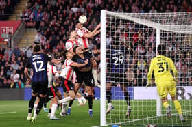 Ross Stewart of Southampton scores his team's first goal during the Sky Bet Championship play-off semi final second leg match between Southampton and Middlesbrough.