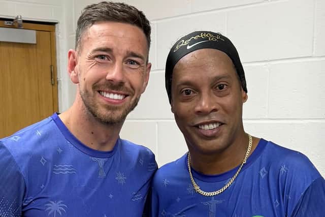 Hebburn Town midfielder Robert Briggs and Brazil legend Ronaldinho (photo provided by Robert Briggs)