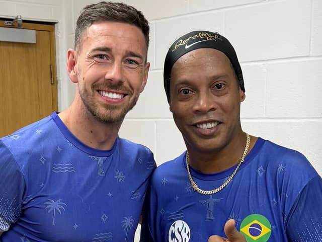 Hebburn Town midfielder Robert Briggs and Brazil legend Ronaldinho (photo provided by Robert Briggs)