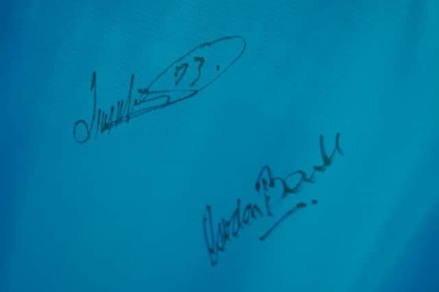 The signatures of goalkeeping legends Gordon Banks and Jimmy Montgomery.