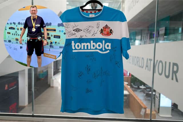 Paul Boyd (inset) is auctioning an SAFC shirt signed by Gordon Banks, Jimmy Montgomery and Craig Gordon.