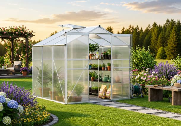 The walk-in greenhouse provides a dedicated space for growing plants while helping protect them from changing weather conditions