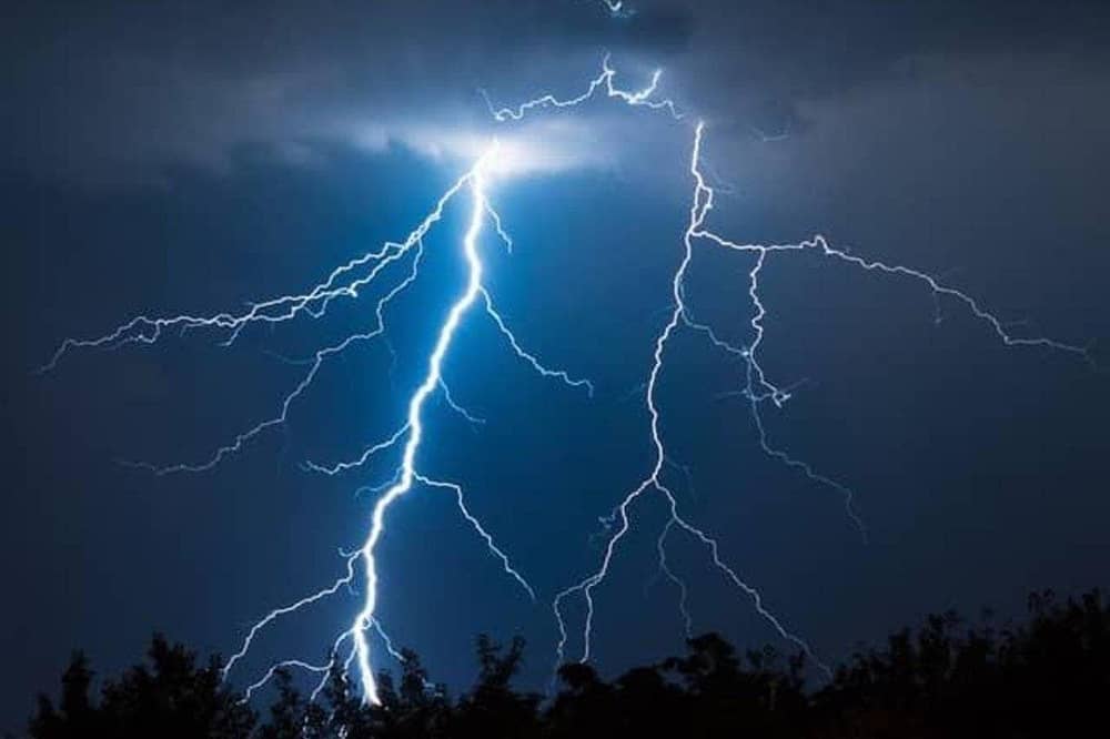 The weather warning includes the threat of frequent lightning strikes.