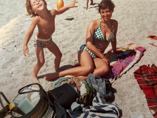 Paul with his mam on the beach in Sunderland