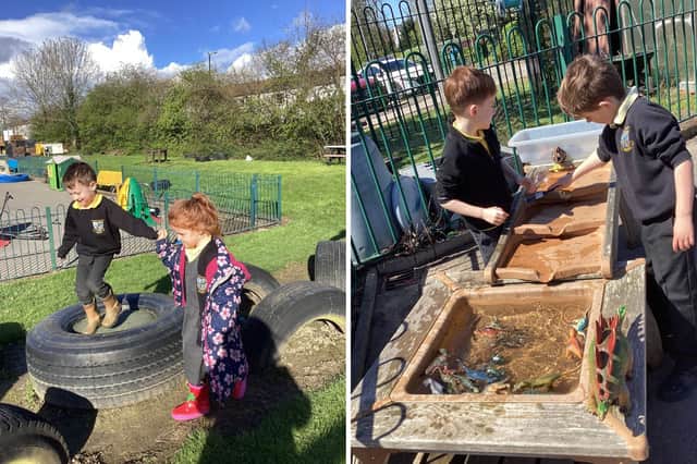 Children enjoying outdoor play learning at Fatfield Academy.