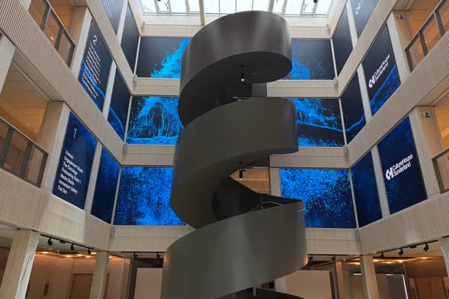 The screens in the central atrium are now live as the finishing touches are made to Culture House