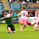 Sunderland U21s keeper Isaac Allan keeps out a header from South Shields forward Cedwyn Scott (photo Kevin Wilson)