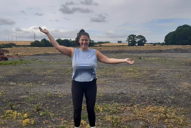 Tania on the site of the proposed new development on Offerton Grange Farm.