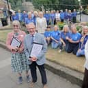 Washington Village in Bloom volunteers welcome the two judges from the Royal Horticultural Society.