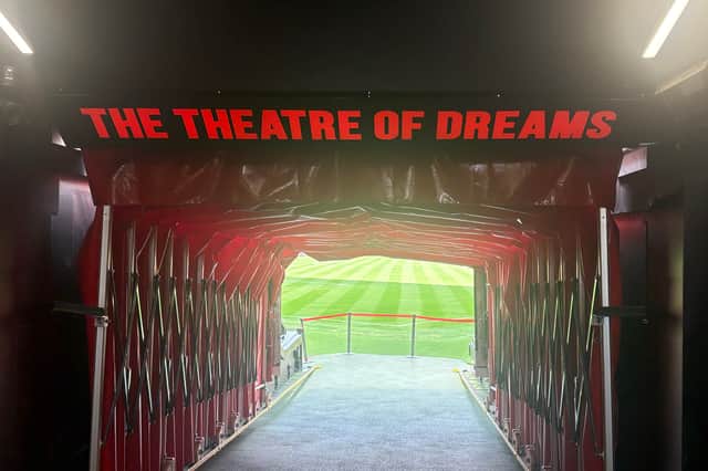 Walking through the players’ tunnel at Old Trafford, one of the highlights of the Manchester United stadium tour.
