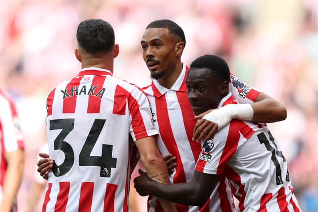 Wilson Isidor of Sunderland celebrates scoring in the home win against Fulham (Photo by Matt McNulty/Getty Images)
